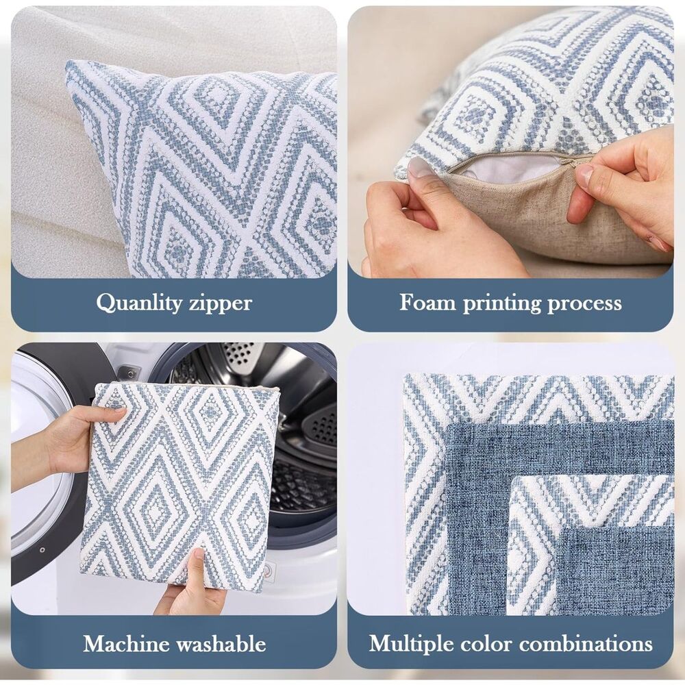 🔹 HPUK Geometric Blue Throw Pillow Covers 20x20 Set of 2 Boho Modern Textured - Picture 2 of 6